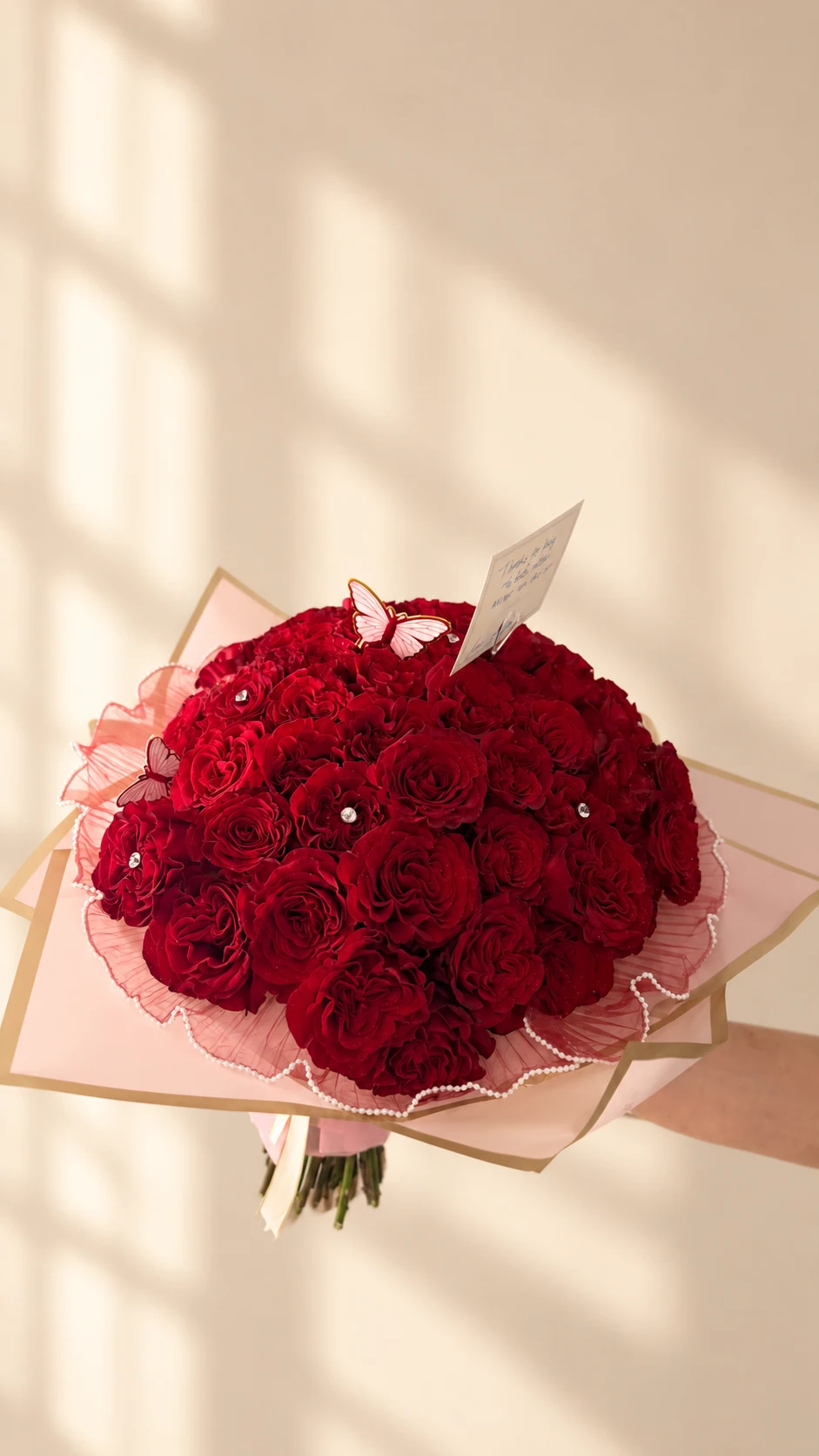 A bouquet of deep red roses